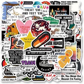 62Pcs Dark Humor Stickers Pack, Aesthetic Vinyl Waterproof Sticker Decals for Water Bottle,Laptop,Phone,Skateboard,Scrapbooking,Bumper for Kids Teens Adults for Party Supply Decor Favor…