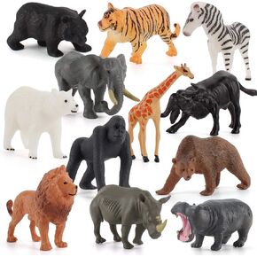 Fantarea 12 PCS واقعية الحياة البرية Jungle شخصيات طراز الأسد Tiger Bear Elephant Desktop Ornament Collection Playet Playet Favors Supplies Toppers Toppers Toys for Boys Girls