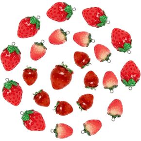 SUNNYCLUE 24Pcs 3 Style Strawberry Resin Pendants Charms Fruit Pendant Resin Charms Large 3D Strawberry Charms Ornament with Iron Loop for Earring Bracelet Necklace DIY Making Accessories
