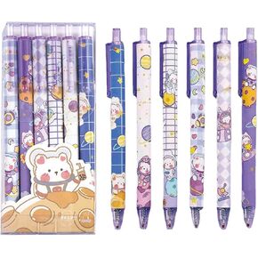 6 Pcs Gel Ink Pens Cartoon Retractable Pens Cute Animal Pen 0.5mm Ballpoint Pen Office School Supplies for Girls (Space)