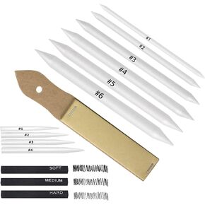 CAMATTO 14 PCS Blending Stumps and Tortillions Paper Art Blenders Set with Sandpaper Pencil Sharpener Pointer Compressed Charcoal Sticks for Student Artist Charcoal Sketch Drawing Shading