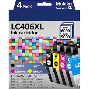LC406XL LC406 for Brother LC406XL LC406 Ink Cartridges Used with Brother MFC-J4335DW MFC-J4335DWXL MFC-J5855DW MFC-J6555DW MFC-J6955DW MFC-J4345DWXL MFC-J4535DW MFC-J4535DWXL Printer - 4PK Combo Pack