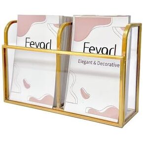 Feyarl 1pcs Gold Glass Business Card Holder Stand Vertical Business Card Display Clear Business Name Card Organizer Appointment Gift Cards Storage for Office Meeting Salons Desktop Countertop