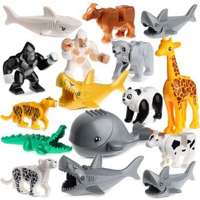 Aoriher 16 Pcs Zoo Animals Building Blocks Jungle Model Figures Set with Orangutan Panda Shark Giraffe Panda Building Bricks for Adults City Animal Building Bricks Figures Compatible with Major Block