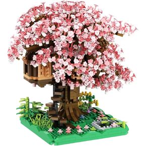 Pink Cherry Blossom Bonsai Tree Building Blocks Set,（1443 Pieces） Flower Treehouse Model Mini Building Block Toys,Tree House Model Toys Gifts for Kid and Adult