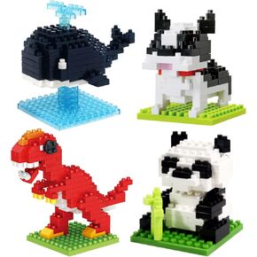Animals Building Sets, Party Favor for Kids Small Toy Prizes, Dinosaur Whale Bulldog Panda Model Building Blocks, Birthday Party Favor Valentines Gifts for Kids Class Prize