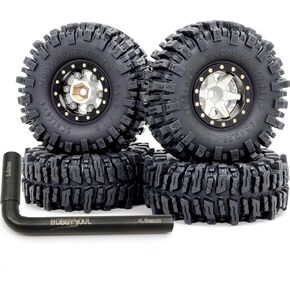 HOBBYSOUL 64mm 1.0'' Mud Slingers Tires Mounted Brass 1.0 beadlock Wheels Negative Offset Rims for RC Mud Crawler SCX24 AX24 TRX4M Upgrades,HS701484
