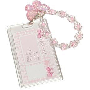 Kpop Photocard Holder Keychain, Cute Acrylic Butterfly Photo Card Holder for Kpop Album Card (No Photocard) (Pink)
