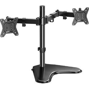 HUANUO 32 inches Dual Monitor Stand up to 17.6lbs per Arm, High-Grade Aluminum Free-Standing Dual Monitor Mount for 2 Screens. Fully Adjustable Dual Monitor Stand for Desk with Tilt, Swivel, Rotation