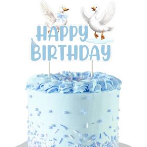 أوزة عيد ميلاد سعيد كعكة توبيبر أوزة عيد ميلاد حفلة زخرفة زرقاء القوس أوزة كعكة توبيبر مزرعة حيوان كعكة اختيار سخيفة الديكور الكعكة للأولاد لوازم حفلة عيد ميلاد الأولاد