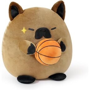 Onsoyours Original French Bulldog Plush with Basketball, Cute 12 inch Sport Dog Dark Brown Stuffed Animal, Ultra Soft Collectible Hugging Gift Puppy Plush Toy