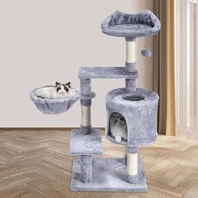 Cat Tree 38 بوصة للقطط ، برج قط متعدد المستويات مع وظائف خدش ، جثم أعلى ، شقة القط الفخمة ، أرجوحة مريحة ، لعبة الكرة ، مركز النشاط الداخلي للمنزل للقطط الصغيرة