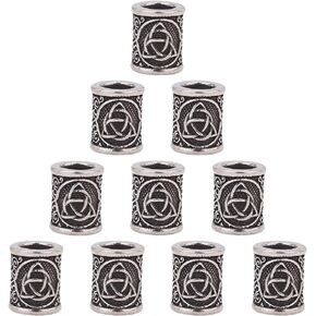 UNICRAFTALE 10Pcs Paracord Bead Column Spacer Beads Metal Lanyard Beads Stainless Steel European Beads Antique Silver Column with Trinity KnotLarge Hole Beads for Hair Beard Bracelets Jewelry Making