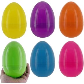 GiftExpress 6 Inch Easter Eggs - 6 Piece Extra Large 6" x 4.25" Assorted Color Plastic Eggs w/Hinge - Adult & Kid Party Toys for Gift Baskets or Egg Hunt Décor