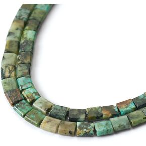 Cheriswelry 70pcs Square 2-Hole Stone Beads Natural African Turquoise Jasper Beads Tila Tile Beads 5.5~6mm Gemstone Loose Spacer Beads for DIY Craft Earring Bracelet Necklace Jewelry Making
