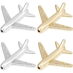 Beebeecraft 1 Box 8Pcs Airliner Beads 18K Gold & Platinum Plated Cubic Zirconia Airplane Shape Beads for DIY Jewellery Making