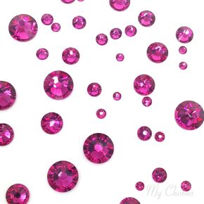 FUCHSIA (502) hot pink 144 pcs Swarovski 2058/2088 Crystal Flatbacks rose pink rhinestones nail art assorted mixed with Sizes ss5, ss7, ss9, ss12, ss16, ss20, ss30