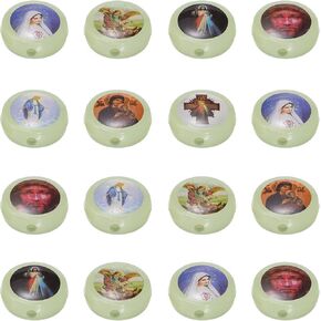 50Pcs 12mm Acrylic Resin Luminous Glow in The Dark Rosary Beads Flat Round Catholic Jesus Mary San Judas Religious Spacer Beads for DIY Mexican Bracelet Necklace Jewelry Making (Green Luminous)