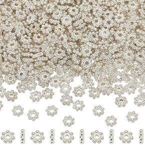 1 Box 600Pcs Silver Daisy Bead 6mm Flower Spacer Beads Bulk Tibetan Metal Alloy Mini Round Snowflake Rondelle Loose Charms Bead for Jewelry Making Supplies DIY Bracelets Necklaces Earrings