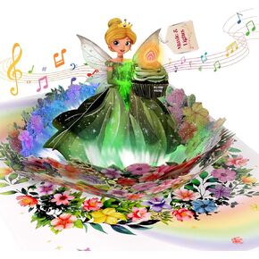 Birthday Card, 3D Pop-Up Birthday Card for Girls, Musical Birthday Card with Colorful Lights, Fairy Birthday Card for Girls, Daughters, and Granddaughters