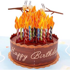 Liif Birthday Cake On Fire Funny Birthday Card, 3D Greeting Pop Up Birthday Card, Happy Birthday Card For Men, Women, Her, Him, Husband, Wife | With Message Note & Envelop | Size 7 X 5 Inch