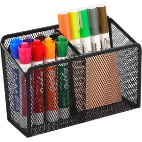 MaxGear Magnetic Pen Holder, Mesh Organizer Caddy, Pencil & Marker Storage for Desk, Extra Strong Magnets for Locker, Whiteboard, School & Office – 3 Baskets