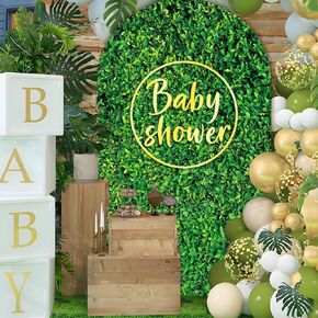 6 x 2.6 Ft Green Leaves Arch Cover Spring Greenery Photography Backdrops Round Top Double Sided Spandex Arch Backdrop Stand Cover for Birthday Baby Shower Wedding Grad Photo Booth Prop (No Frame)
