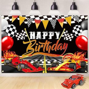 Racing Car Birthday Backdrop Race Car Birthday Party Decorations Racing Party Supplies Race Car Happy Birthday Background Banner Photo Props for Boys Birthday Two Fast Birthday Supplies, 6x4 Ft