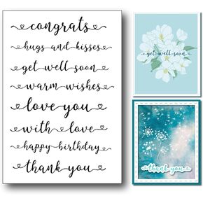 Sentiment Clear Stamps for Card Making or Junk Journals with Love Thank You Congrats Phrase Silicone Stamps for Scrapbooking Photo Album and Other Paper Crafts Decoration
