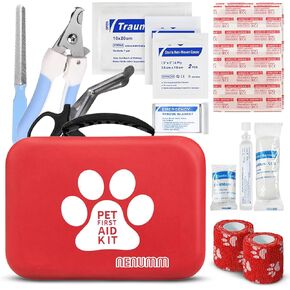 Pet First Aid Kit – Emergency Medical Kit for Dogs & Cats – Travel & Home Safety Supplies for Wounds, Cuts & Injuries - Waterproof, Lightweight - Indoor, Outdoor