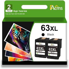 Remanufactured 63xl Black Ink Cartridge Replacement for HP 63 63XL for HP OfficeJet 3830 5255 5258 Envy 4520 4512 4513 4516 DeskJet 1112 1110 3630 3632 3634 2130 2132 Printer (2 Black)