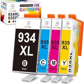 Miss Deer Compatible 934 and 935 Ink Cartridge Replacement for HP 934XL 935XL 934 935 XL Work for OfficeJet Pro 6830 6230 6835 6812 6815 6820 6825 Printer (1 Black, 1 Cyan, 1 Magenta, 1 Yellow) 4 Pack