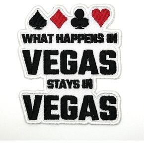 3" Las Vegas Iron On Patch - Embroidered Funny Holiday What Happens in Las Vegas Applique Appliques Iron On Sew On Patches for Holes, Clothing, Jeans, Hat, Backpacks, Clothes - Las Vegas Patch