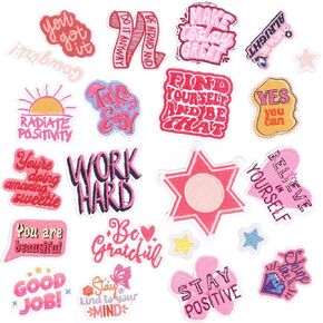 Chuyau22PCS Pink Positive Iron On Patches Cute Inspirational Words Patches for Clothes Hats Backpacks Jackets DIY Decoration