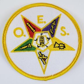 Order of The Eastern Star OES Masonic Embroidered Patch Iron On White Gold Biker Mason Freemason