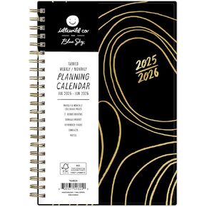 Blue Sky Idlewild 2025-2026 Academic Year Weekly and Monthly Planner Calendar, July 2025 - June 2026, 12-Month, 8.5"x11", Flexible Cover, Wirebound, Laminated Tabs, Storage Pocket, Black Swirl