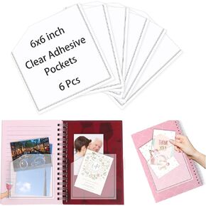 6 Pcs Adhesive Pockets for Planners, 6 X 6 Inch Happy Planner Inserts Clear Adhesive Pockets for Happy Planner Cover for Home Office School