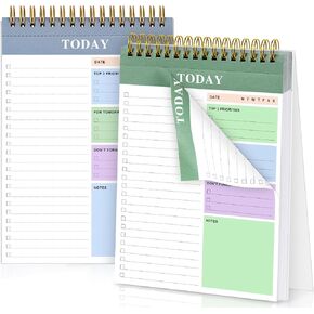 2 Packs To Do List Notepads,Tearable Daily Reminder Checklist Planner,Undated Daily Planner with 320 Pages Spiral Waterproof Notepad Perfect for Enhanced Productivity and Goal Achievement