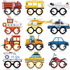 24pcs Transportation Party Decoration Eyeglasses Bus Airplane Car Paper Glasses Transportation Party Supplies Paper Sunglasses Photo Booth Props Favors Accessories for Boys Girls Birthday Baby Shower