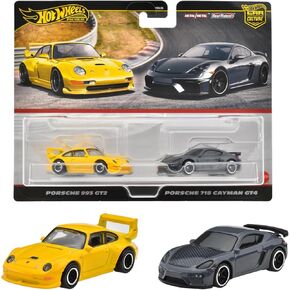Hot Wheels HRR82 Premium 2 Pack Porsche 993 GT2/ Porsche 718 Cayman GT4 Vehicle Toy Minicar 3 Years Old and Up Multi