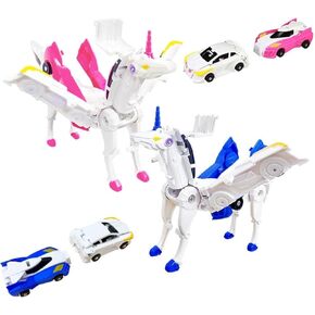 Unicorn Transforming Car-Robot Toy, 2-Pack, Transforming Car,Automatic Deformation of Magnetic Connections, Unicorn Car Robot Toys for Kids, Gift for Boys and Girls (Blue)
