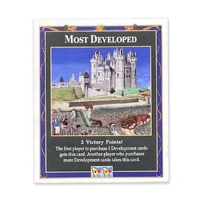 Most Developed Card compatible with Catan's Settlers of Catan, Seafarers, Cities and Knights and Catan Expansions