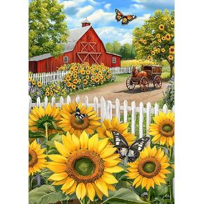 Qukle Sunflowers Diamond Painting Kits for Adults Beginners - Farm Diamond Art Kits for Adults, 5D Round Full Drill Butterfly Diamond Painting DIY Gifts for Home Decor 30x40cm