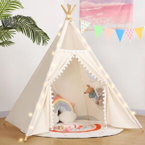 Sumbababy Kids Teepee Tent for Toddlers - الأطفال يلعبون خيامًا داخليًا للبنات والفتيان - Tipi Tipiover Tent Kid Boho Toddler Tents with Light