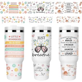 UV DTF Cup Wraps Transfer - 6 Sheet Butterfly UV DTF Transfer Sticker for 40 oz, Mental Health UVDTF Cup Wrap, Affirmation Quotes Design, Personalized Decoration