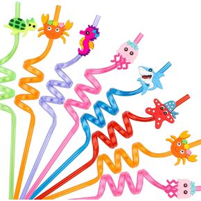 24Pcs Under the Sea Animal Straws for Sea Party Favors, Ocean Themed Party Decorations Reusable Ocean Animal Straws for Under the Sea Party Favors for Kids Boys Girls