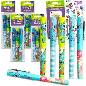 Disney Lilo and Stitch Pens Set - 12 Pack Stitch Party Favors Bundle Plus Stitch Stickers and Decal for Kids Adults (Lilo and Stitch Office School Supplies)