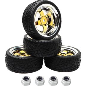 4PCS 12mm Hex Hub RC Cars Wheels and Tires,62mm On Road Touring Rubber Racing Rally Tires Set for 1:10 1:16 1:18 XV01 TT01 TT02B HSP 94122 94123 94103 3850 3851 FW06 16889 RC Cars(Gold)