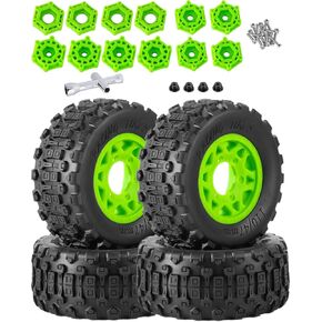 RcarmumbWow RC Truck Tires RC Wheels and Tires,12mm/14mm/17mm Hex RC Tires for 1/10 Slash 4×4 2WD,Arrm a Senton,Axia1 Redcat Rc4wd,Off-Road Tire w/RC Wheels Hex,Green