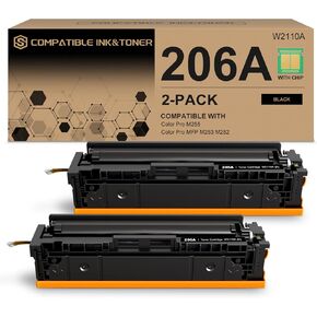 206A Toner Cartridges Black (with Chip) Works with HP Color Pro MFP M283fdw M283cdw, Pro M255dw M255nw, MFP M282nw M283 M282 M255 Printer | W2110A 206X W2110X, Pack of 2